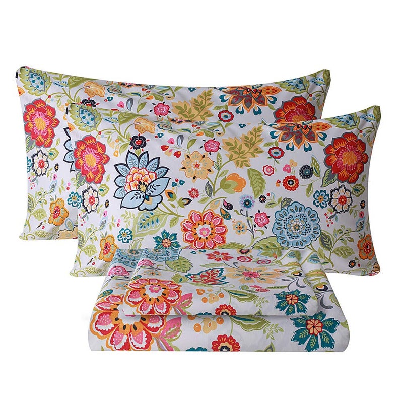 Bedlifes Full Sheet Set Ultra Soft, Breathable, Silky Flower Deep Pocket 100% Microfiber Bedding, 4 Piece Full Size with Floral Spring Design - Image 1